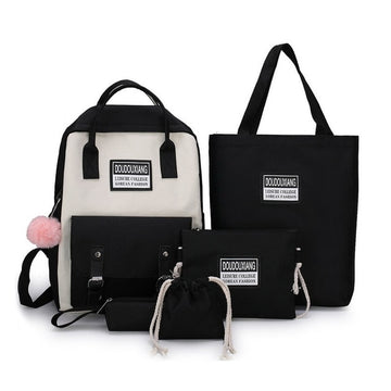 Plush Pendant School Bag Five Piece Backpack Large Capacity Backpack For Teenagers Backpack School Boy Girl kids Canvas Bag B322